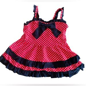 Girls’ Swim Dress red & black front bow size 9Y New